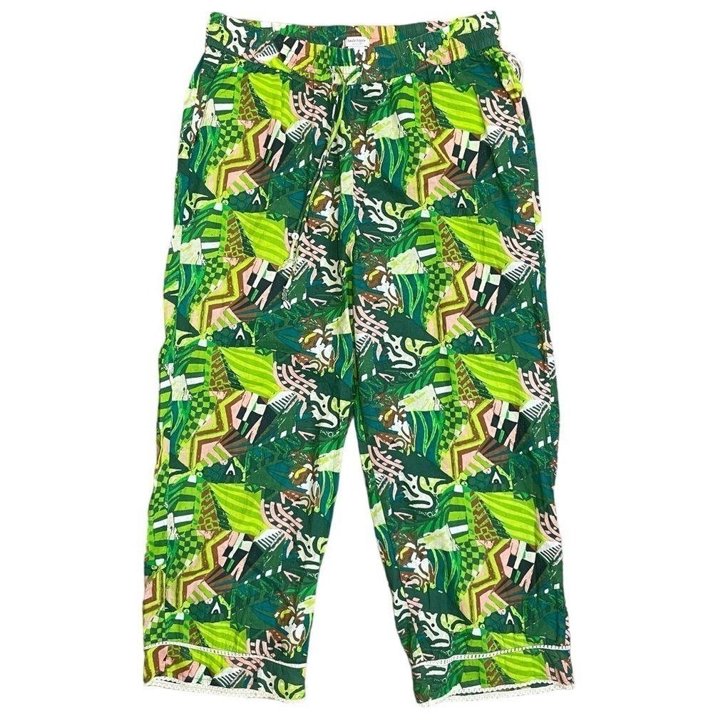 Haute Hippie Green Funky Tropical Retro Print Drawstring Lounge Pants